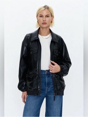 pistola Black Faux Leather Utility Jacket